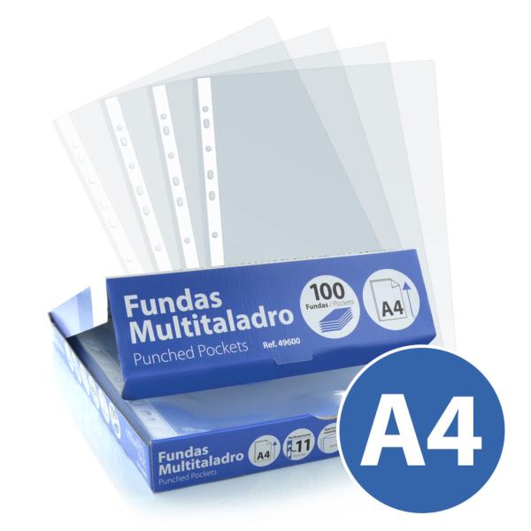 Caja 100 Fundas Multitaladro A4  